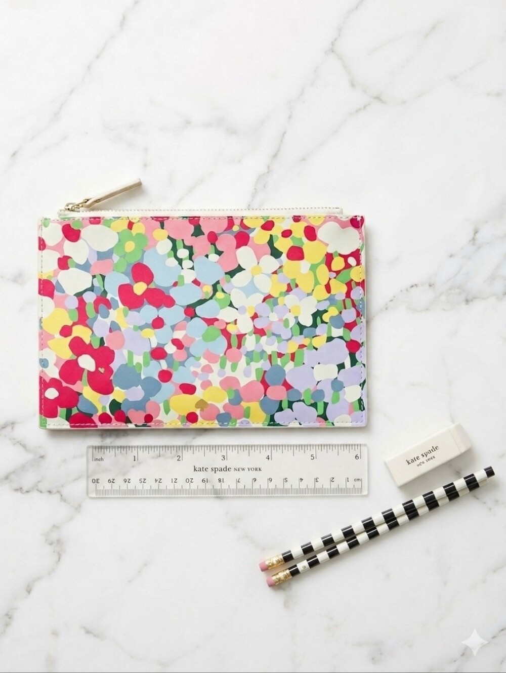 Kate Spade New York Floral Zippered Pencil Pouch Pencil Case Set With Ruler
